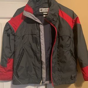 Kids Columbia Sportswear Red Gray shell jacket 10 12 youth boys